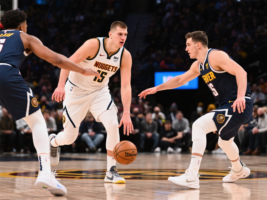 约基奇击地神传助布劳恩双手霸气扣篮 击地传球通常在防守压力较大的情况下使用,